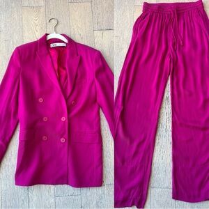 Zara Pink/Fuchsia Double-Breasted Blazer Suit